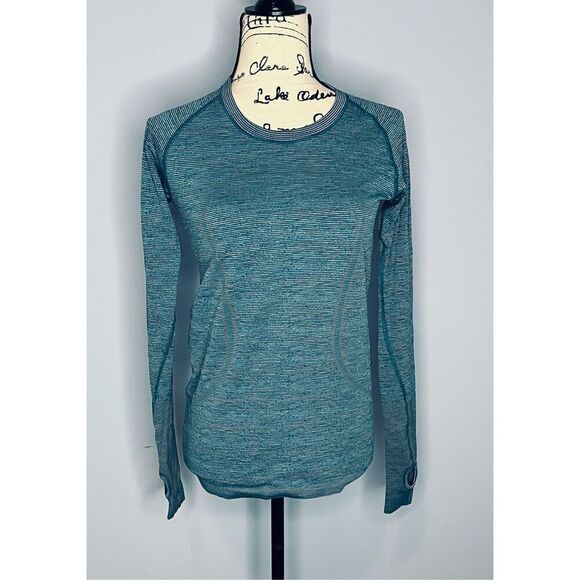 Lululemon Swiftly Tech LS Crew Top Shirt Size 8 Indian Ocean Black INOC/BLK 1287 - Picture 1 of 8
